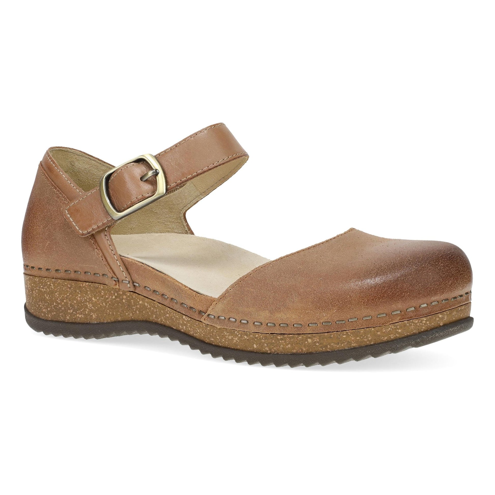 Dansko Mae - Women's Arch Support Clog - Tan Burnished Suede Outside View