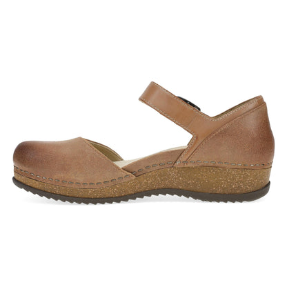 Dansko Mae - Women's Arch Support Clog - Tan Burnished Suede Side View