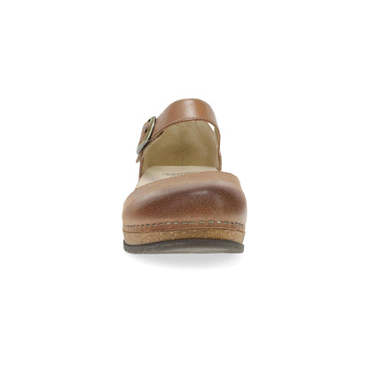 Dansko Mae - Women's Arch Support Clog - Tan Burnished Suede Front View