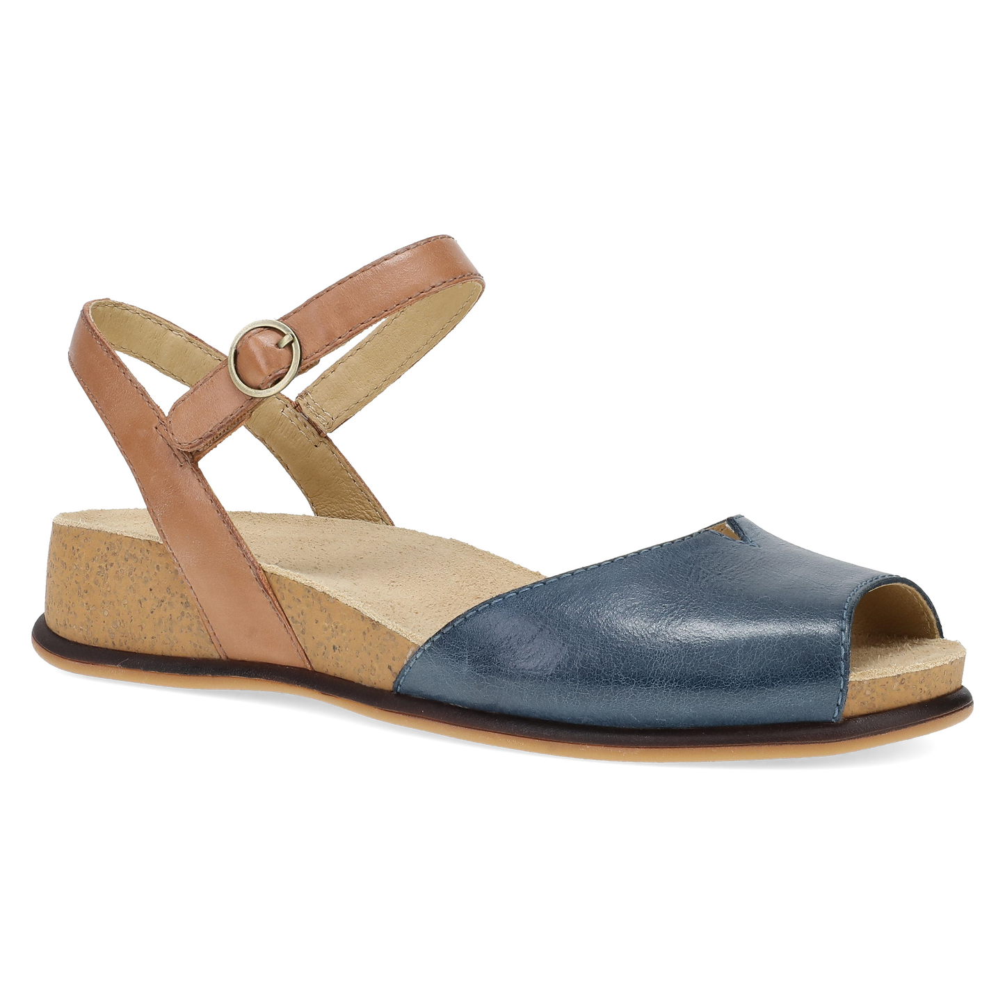 Dansko Cass - Women's Contoured Footbed Sandal - Blue/Tan Outside View