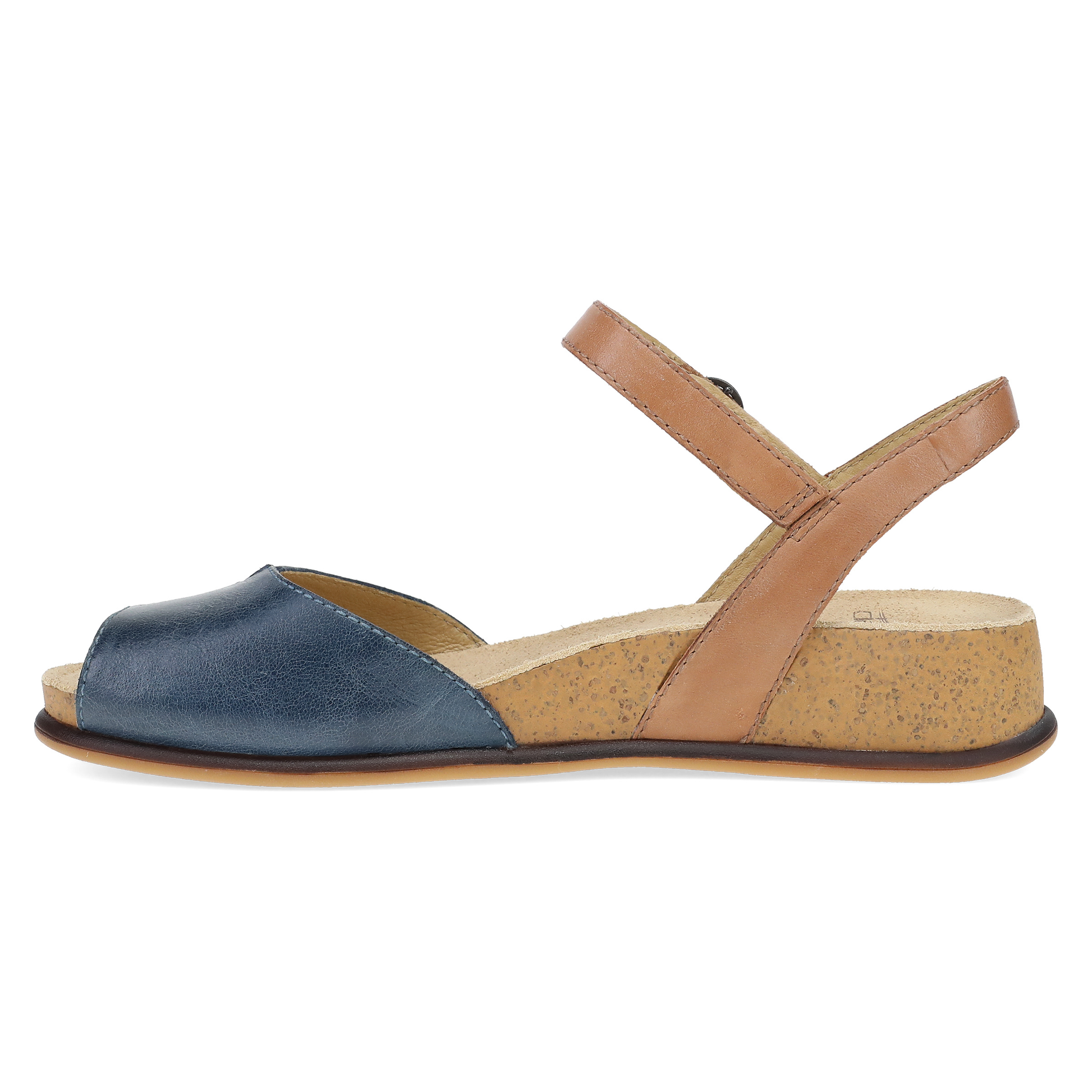 Dansko Cass - Women's Contoured Footbed Sandal - Blue/Tan Side View