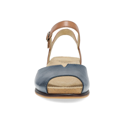 Dansko Cass - Women's Contoured Footbed Sandal - Blue/Tan Front View